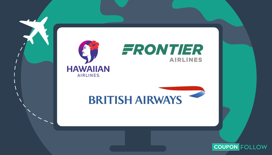Illustration of computer screen showing airline logos that offer discounts
