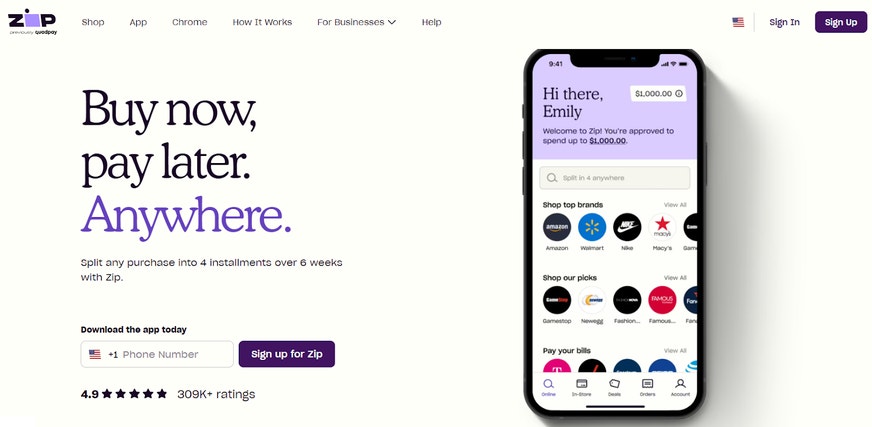 Graphic showing Zip Pay website