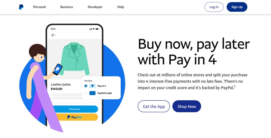 Graphic showing PayPal's Pay in 4 solution