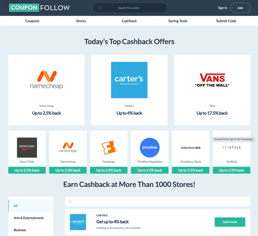 participating brands who offer cashback on CouponFollow
