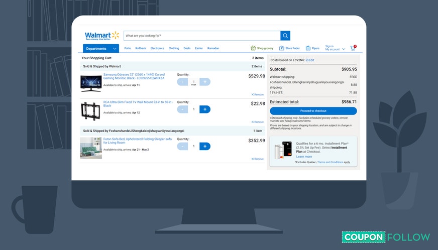  Illustration of computer screen with Walmart order on screen