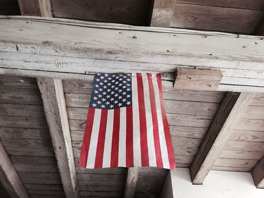 American flag displayed in barn
