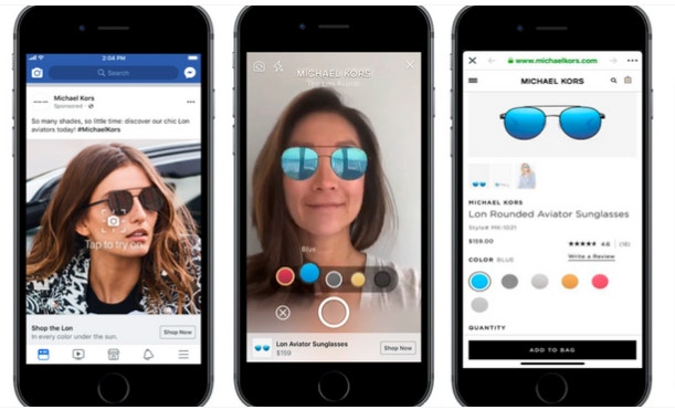 Screenshot of mobile phone screens with augmented-reality shopping experience