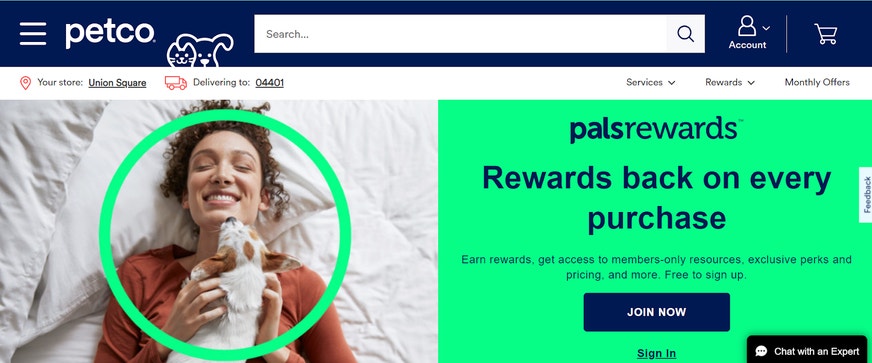 Screenshot of Petco Home Page