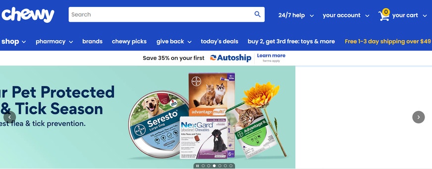 Screenshot of Chewy Home Page