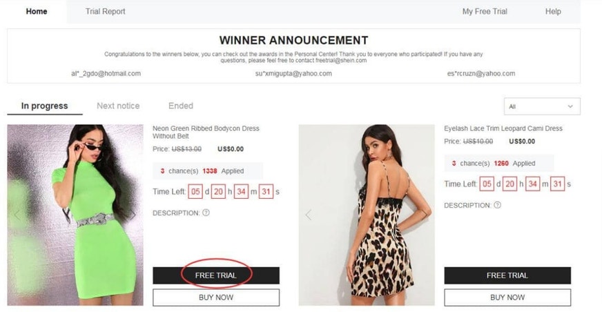 illustration showing SHEIN's Free Trial section